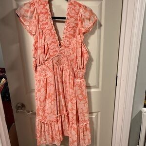 torrid Coral Peach Floral Smocked V-Neck Dress